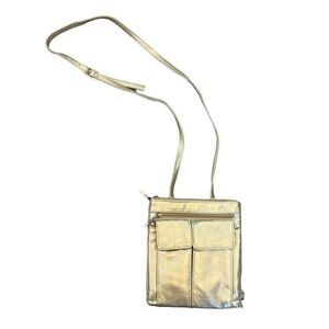 Metallic Gold Multi Pocket Zip Close Adjustable Strap Cross Body Purse Bag